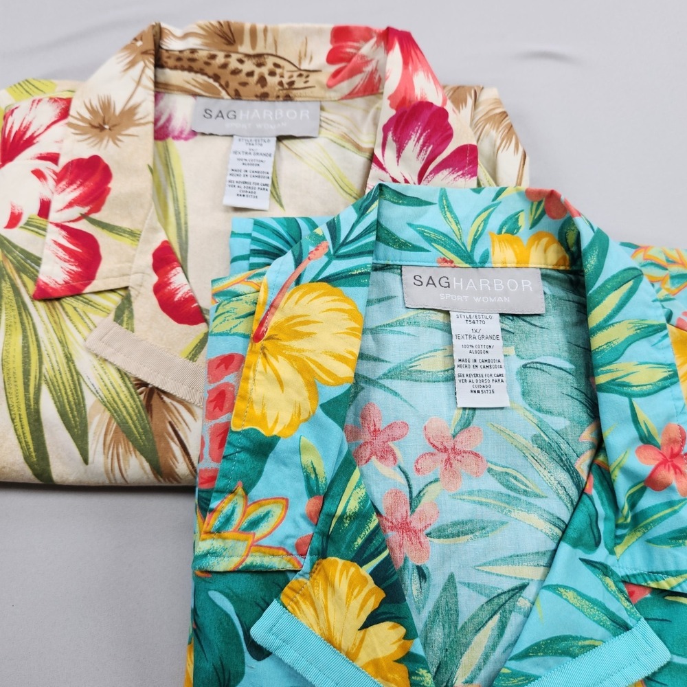 Lot Of 2 Women's Sag Harbor Sport Hawaiian Floral Shirt Sz 1X